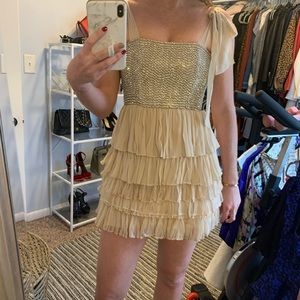 Nude Alice and Olivia embellished mini dress